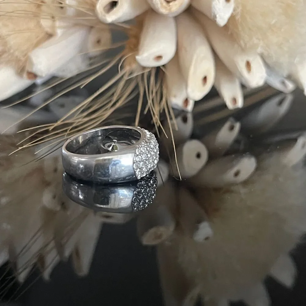 Costume silver tone chunky Cz cluster pave ring